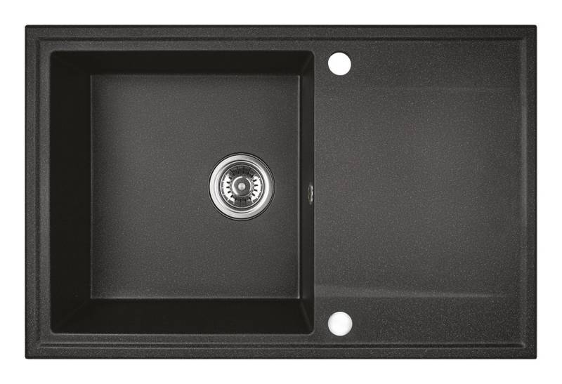 KOLMAN Küchenspüle HUNTER Granitspüle Einzelbecken 44x67 mit Siphon in Schwarz, Rechteckig, 44/16.5 cm, Schwarz, in Schwarz von KOLMAN