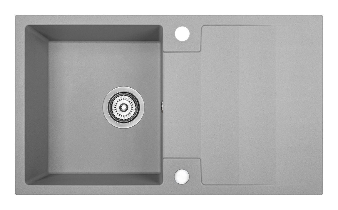 KOLMAN Küchenspüle RAB Granitspüle Einzelbecken 44x76 mit platzsparender Siphon in Grau, Rechteckig, 44/16 cm, Grau, in Grau von Kolman