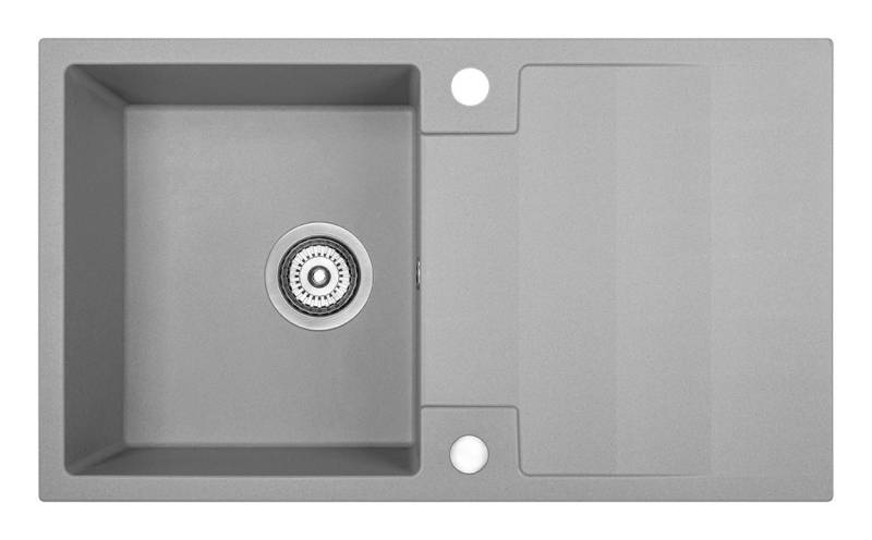 KOLMAN Küchenspüle RAB Granitspüle Einzelbecken 44x76 mit platzsparender Siphon in Grau, Rechteckig, 44/16 cm, Grau, in Grau von KOLMAN