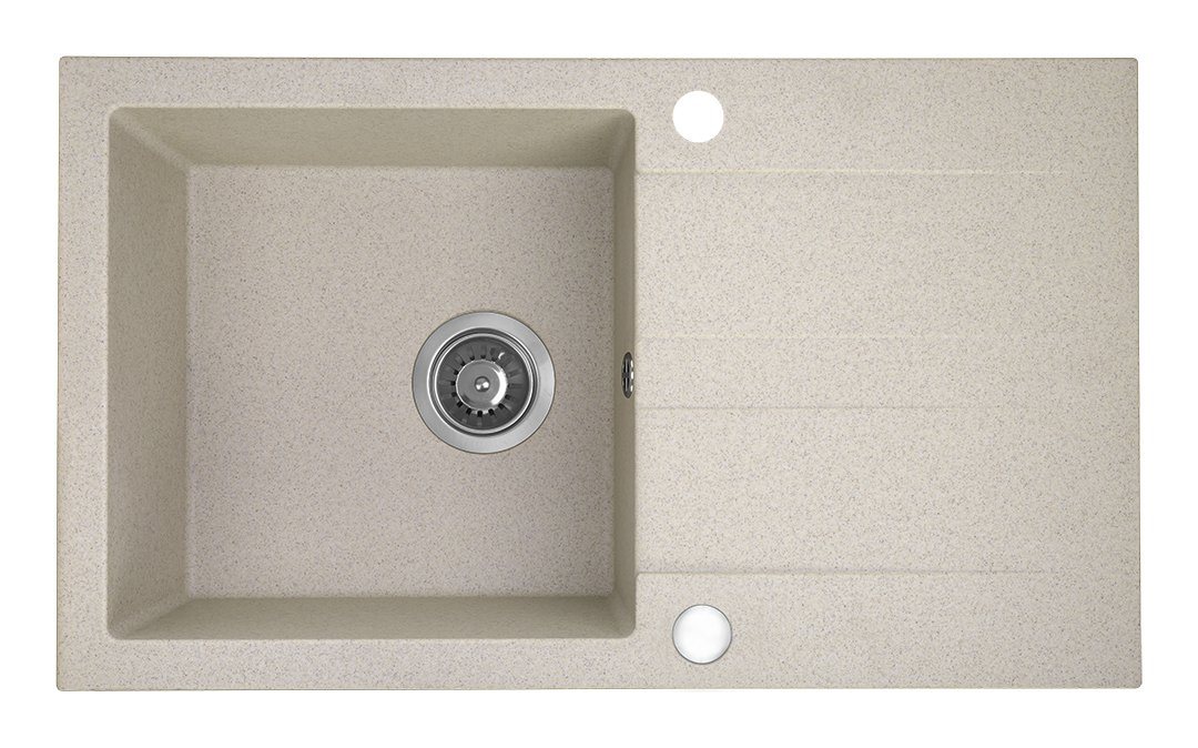 KOLMAN Küchenspüle SHIRE Granitspüle Einzelbecken 44x76 mit Siphon in Beige, Rechteckig, 44/17 cm, Beige, in Beige von Kolman