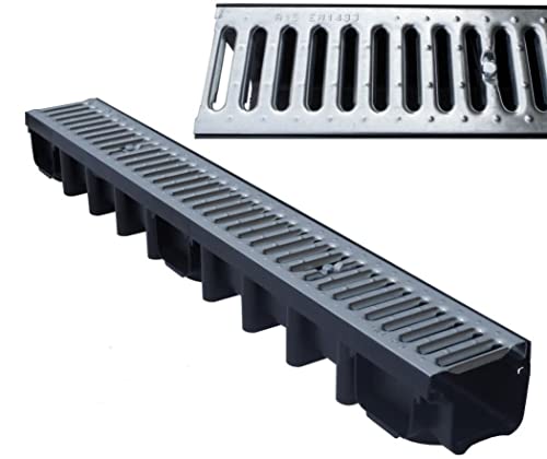 Entwässerungsrinne Bodenrinne Terrassenrinne Regenrinne Hofablauf 63 98 148 mm (5 x 1 Meter, Stahl bis 1,5t, (63 mm Tief)) von Kolor