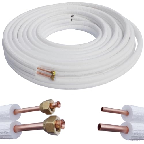 Kolor Kältemittelleitung Kupferrohr 1/4" 3/8" 1m bis 25m Klimaanlage Wärmepumpe R32 R410A R470C Kupferrohre für Kühlsysteme (Mit Überwurfmuttern, 3 Meter) von Kolor