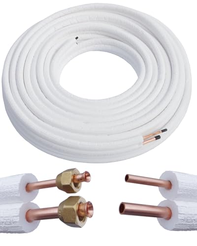 Kolor Kältemittelleitung Kupferrohr 1/4" 3/8" 1m bis 25m Klimaanlage Wärmepumpe R32 R410A R470C Kupferrohre für Kühlsysteme (Mit Überwurfmuttern, 17 Meter) von Kolor
