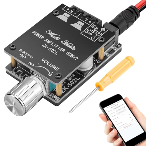 Bluetooth Verstärker Mini Verstärker Platine - 2.0 2X50W 5V-24V Audio Verstärker Modul mit App-Steuerung Power Amplifier für Home Theater Lautsprecher von Kolrid
