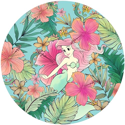 Disney Komar DOT runde und selbstklebende Vlies Fototapete Ariel Ocean Flowers - Ø Durchmesser 125 cm - 1 Stück - Tapete, Kinderzimmer, Mädchen - DD1-001 von Komar