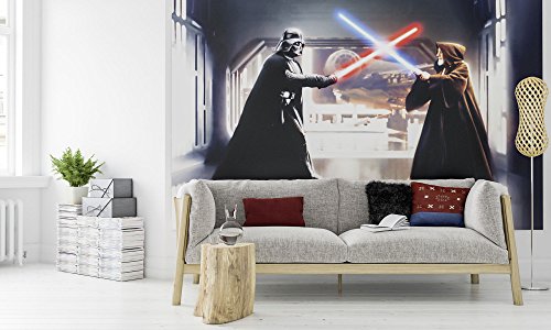 Komar Star Wars Vlies Fototapete VADER VS. KENOBI | 300x200cm | Tapete, Wand Dekoration, Lichtschwerter | 007-DVD3 von Komar