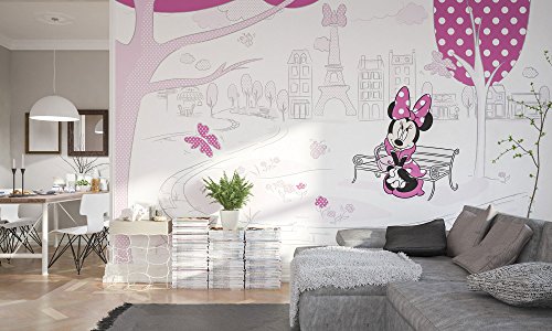Komar Disney Vlies Fototapete MINNIE IN PARIS | 400x250cm | Tapete, Wand Dekoration, Minnie Maus, Schleife, Kinderzimmer, Kindertapete -023-DVD4 von Komar