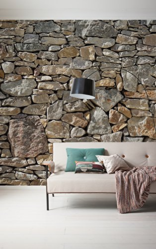 Komar Vlies Fototapete STONE WALL | 300 x 250 cm | Tapete, Wand Dekoration, Steinmauer, Steinwand, Steinoptik, Schlafzimmer, Wohnzimmer | 727-DV3, Bunt, 300 x 250 cm (Breite x Höhe) von Komar