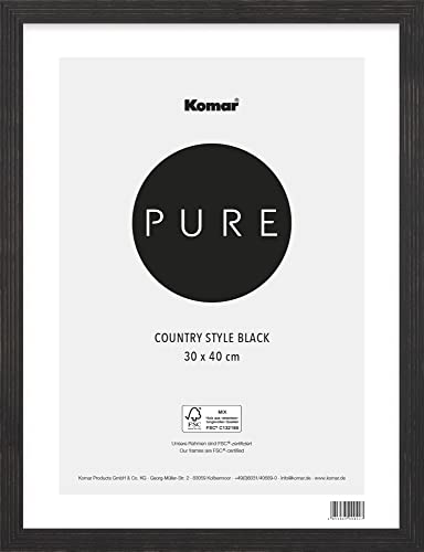 Komar Bilderrahmen Holz Country Style Black 30 x 40 cm - mit hochtransparentem bruchsicherem Kunststoff/Acrylglas - schwarz - Fotorahmen, Wandrahmen - BI-3040-CS-B von Komar