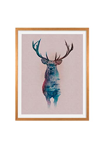 Komar Bilderrahmen Holz Oak mit Art Poster Animals Forest Deer als Set - Größe: 40x50 cm - Wandbild, Dekoration, Waldtier, Hirsch von Komar