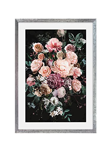 Komar Bilderrahmen Holz Stone Silver mit Art Poster Charming Bouquet als Set - Größe: 50x70 cm - Wandbild, Dekoration, Blumen von Komar