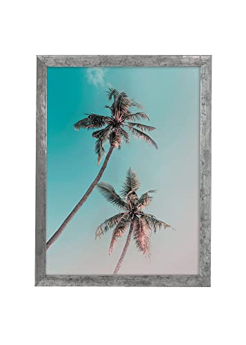 Komar Bilderrahmen Holz Stone Silver mit Art Poster Miami Palms als Set - Größe: 30x40 cm - Wandbild, Dekoration, Palme von Komar