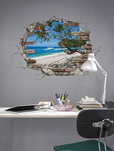 Komar Deco-Sticker BREAK OUT- 50 x 70 cm | Wandtattoo, Wandbild, Wandsticker, Wandaufkleber, Walltattoo, Ausblick, Steinmauer, Strand, Meer, Ziegel | 17054h von Komar