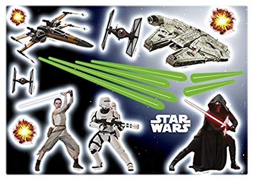 Komar Deco-Sticker STAR WARS | 50 x 70 cm | Wandtattoo, Wandbild, Wandsticker, Wandaufkleber, Millenium Falcon, T-65 X-Flügel, Rey, Kylo Ren, Kinderzimmer | 14029h von Komar