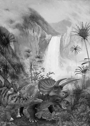 Komar Dino Vlies Fototapete - Jurassic Waterfall - Größe: 200 x 280 cm (Breite x Höhe) - Dino, Dinosaurier, Urwald, Kinderzimmer, Tapete - IAX4-0020 von Komar