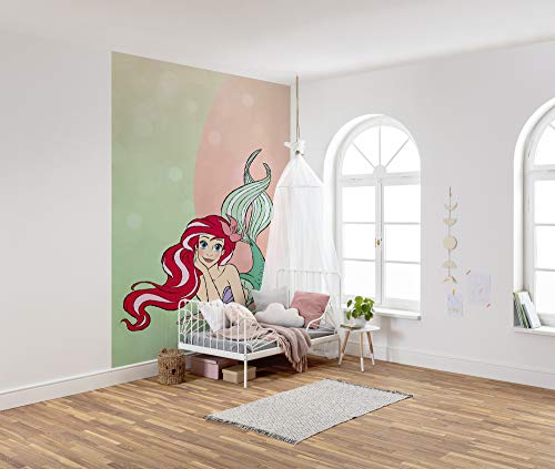 Komar Disney Vlies Fototapete Ariel Pastell | Größe: 200 x 280 cm (Breite x Höhe), Bahnbreite 50 cm | Tapete, Wandbild, Dekoration, Wandbelag, Kinderzimmer, Schlafzimmer | DX4-027, rosa, grün von Komar