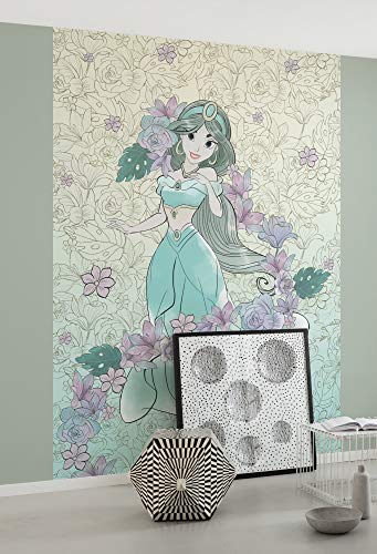 Komar Disney Vlies Fototapete Jasmin Pale Flowers | Größe: 200 x 280 cm (Breite x Höhe), Bahnbreite 50 cm | Tapete, Wandbild, Dekoration, Wandbelag, Kinderzimmer, Schlafzimmer | DX4-080, blau, lila von Komar