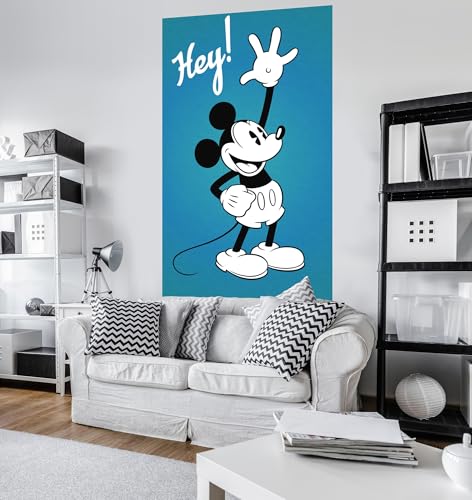 Komar Disney Vlies Fototapete MICKEY HEY | 120 x 200 cm | Tapete, Wand Dekoration, Retro, Comic, Micky, 90, Kinderzimmer, Kindertapete | VD-053 von Komar