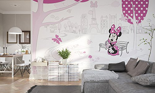 Komar Disney Vlies Fototapete MINNIE IN PARIS | 400x250cm | Tapete, Wand Dekoration, Minnie Maus, Schleife, Kinderzimmer, Kindertapete -023-DVD4 von Komar