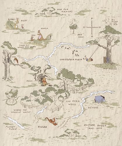 Komar Disney Vlies Fototapete - Winnie Pooh Map - Größe: 200 x 240 cm (Breite x Höhe) - Kinderzimmer, Tapete, Landkarte, IADX4-042 von Komar