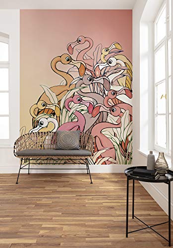 Komar DisneyFlamingos and Lillys | Größe: 200 x 280 cm (Breite x Höhe), Bahnbreite 50 cm | Tapete, Wandbild, Dekoration, Wandbelag, Kinderzimmer, Schlafzimmer | DX4-012 Vlies Fototapete, rosa, gelb von Komar