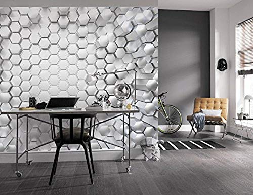 Komar Fototapete TITANIUM | 368 x 254 cm | Tapete, Wand Dekoration, 3D, Waben, Metall, Hexagon, Figur, Design, Schlafzimmer, Wohnzimmer | 8-206 von Komar