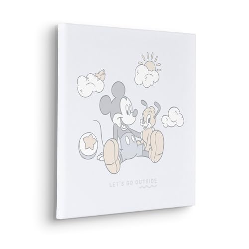 Komar Keilrahmenbild - Disney Mickey Mouse Let's Go Outside - Größe: 40 x 40 cm - Leinwandbild, Kinderzimmer, Blau,Gelb von Komar