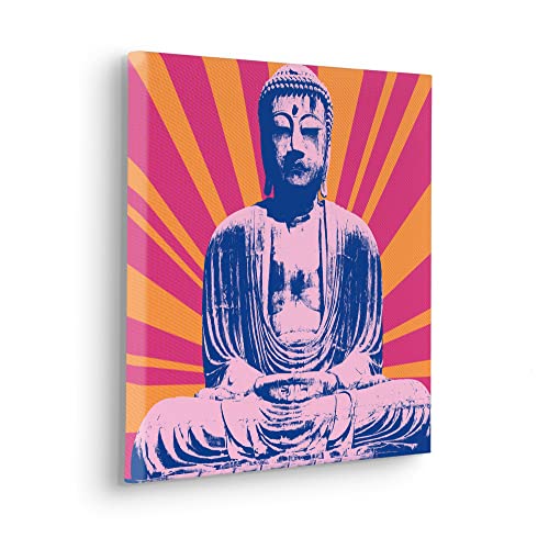 Komar Keilrahmenbild im Echtholzrahmen - Hippie Buddha - Größe 40 x 40 cm - Wandbild, Kunstdruck, Wanddekoration, Design, Wohnzimmer, Schlafzimmer von Komar