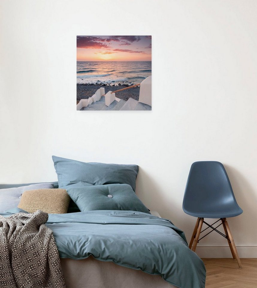 Komar Leinwandbild Greece Gateway - Größe 40 x 40 cm, Baum, Berge, Blumen, Blätter, Foto, Jahreszeiten, Landschaft, Meer, Natur, Palmen, Strand (Packung, 1 St), Keilrahmenbild mi Echtholzrahmen von Komar