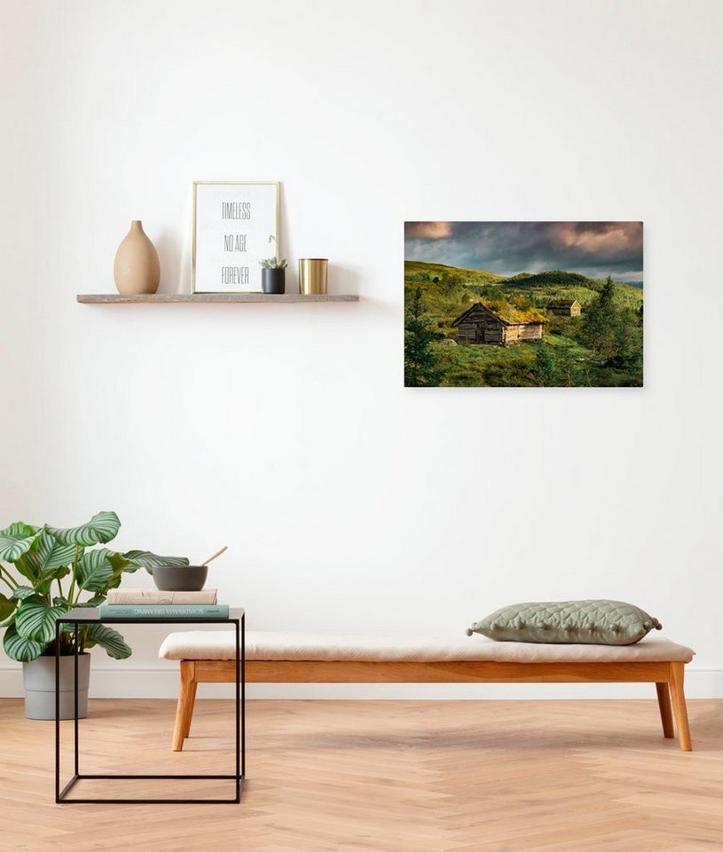 Komar Leinwandbild Rustic Charme - Größe 60 x 40 cm, Baum, Berge, Blumen, Blätter, Foto, Jahreszeiten, Landschaft, Meer, Natur, Palmen, Strand (Packung, 1 St), Keilrahmenbild mi Echtholzrahmen von Komar