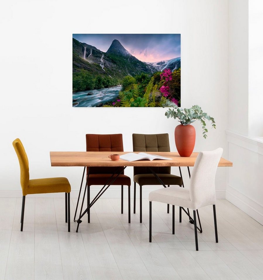 Komar Leinwandbild Scandinavian Paradise, Baum, Berge, Blumen, Blätter, Foto, Jahreszeiten, Landschaft, Meer, Natur, Palmen, Strand (1 St), 90x60 cm (Breite x Höhe), Keilrahmenbild von Komar