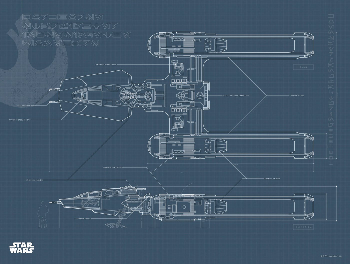 Komar Poster Star Wars EP9 Blueprint Y-Wing, Star Wars (1 St), Kinderzimmer, Schlafzimmer, Wohnzimmer von Komar