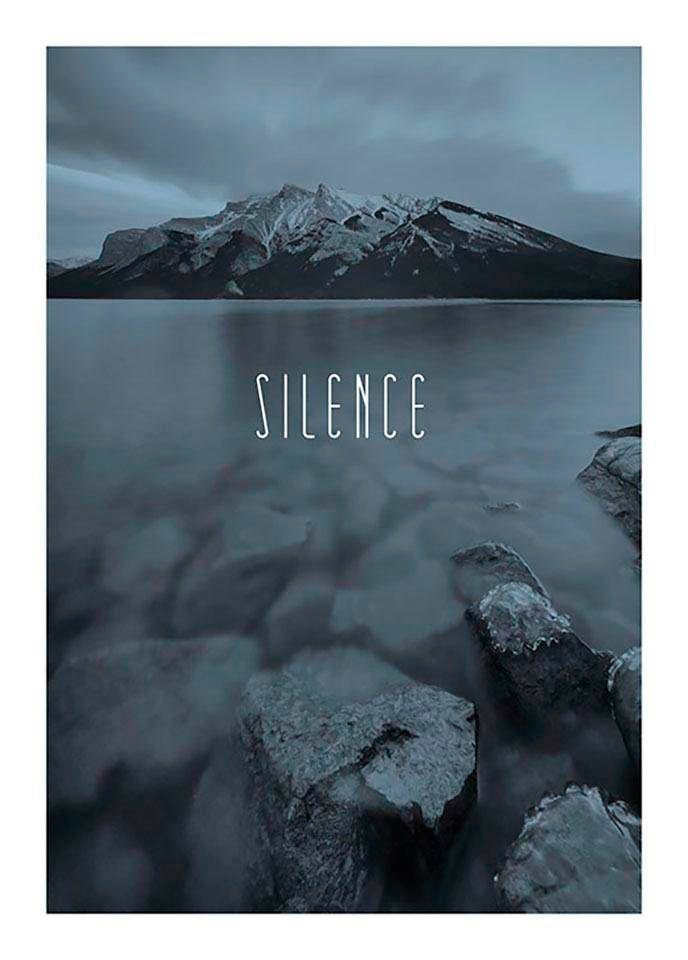 Komar Poster Word Lake Silence Steel, Natur (1 St), Kinderzimmer, Schlafzimmer, Wohnzimmer von Komar