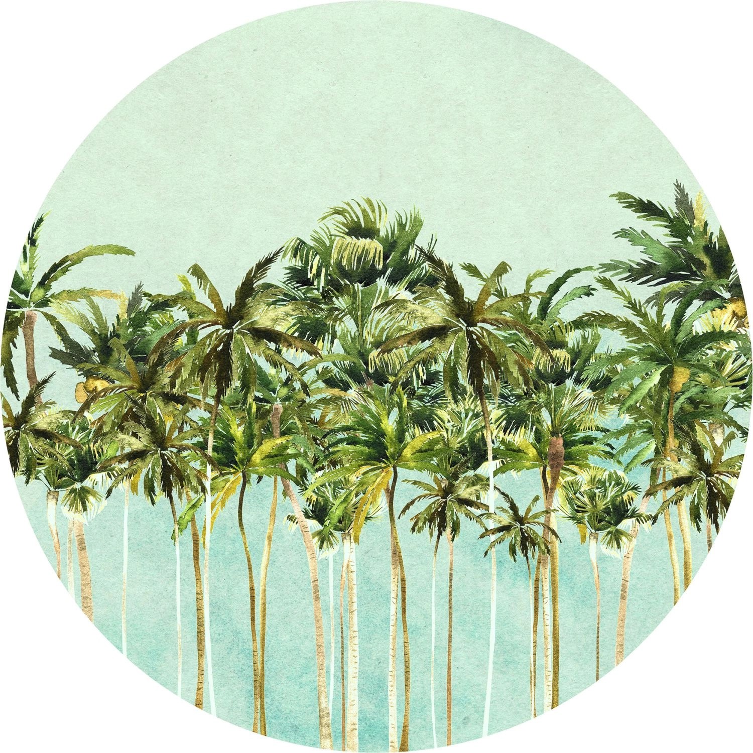 Komar Selbstklebende Runde Tapete Coconut Trees Grün und Blau Ø 125 cm 611165 von Komar