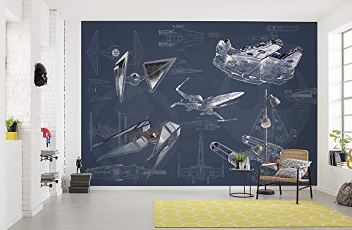 Komar Star Wars Blueprint Dark | Größe: 400 x 280 cm (Breite x Höhe), Bahnbreite 50 cm | Tapete, Wandbild, Dekoration, Wandbelag, Kinderzimmer, | DX8-077 Vlies Fototapete, blau, grau von Komar