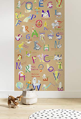 Komar Vlies Fototapete - Animals A-Z Panel - Größe 100 x 250 cm (Breite x Höhe) - Kinderzimmer Babyzimmer Kindertapte Alphabet Wand Tapete - P036-VD1 von Komar