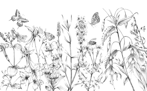 Komar Vlies Fototapete - Butterfly Field - Größe 400 x 250 cm, Bahnbreit 50 cm - Tapete, Blumenwiese, Schafzimmer, Wohnzimmer von Komar