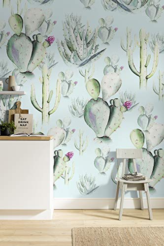 Komar Vlies Fototapete - Cactus Blue - Größe 200 x 250 cm (Breite x Höhe) - Wand Kakten Tapete Wohnzimmer Schlafzimmer Büro Flur Dekoration Wandbild - P045D-VD2 von Komar