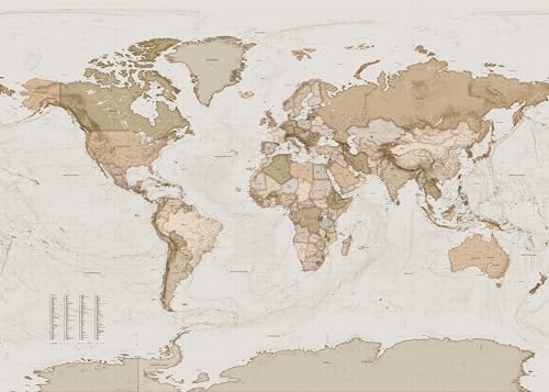 Komar Vlies Fototapete Earth Map - Größe: 350 x 250 cm - 7 Bahnen, Bahnbreite 50 cm - Weltkarte, Retro, Landkarte, Tapete, Dekoration, Wandtapete, Wandbild, Wandbelag, Designtapete - X7-1015 von Komar