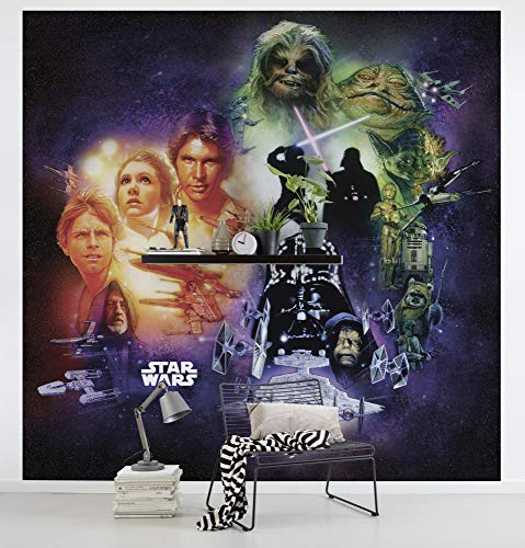 Komar Vlies Fototapete | Star Wars Classic Poster Collage | Größe: 250 x 250 cm (Breite x Höhe), Bahnbreite 50 cm | Tapete, Wandbild, Dekoration, Kinderzimmer, Schlafzimmer | DX5-044, schwarz, weiß von Komar