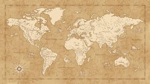 Komar Vlies Fototapete - Vintage World Map - Größe: 500 x 280 cm (Breite x Höhe) - Landkarte, Weltkarte, Kinderzimmer, Tapete - IAX10-0027 von Komar