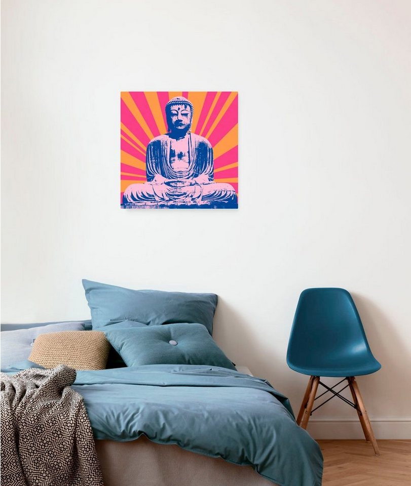 Komar Leinwandbild Hippie Buddha - Größe 40 x 40 cm, Natur (1 St), Keilrahmenbild mi Echtholzrahmen von Komar