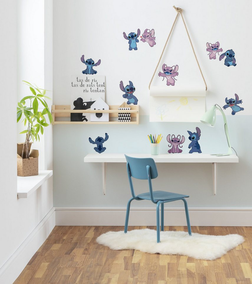 Komar Wandtattoo Stitch and Angel Happy - Größe 50 x 70 cm (12 St), Künstler: Komar, selbstklebend, Wandsticker, Kinderzimmer von Komar
