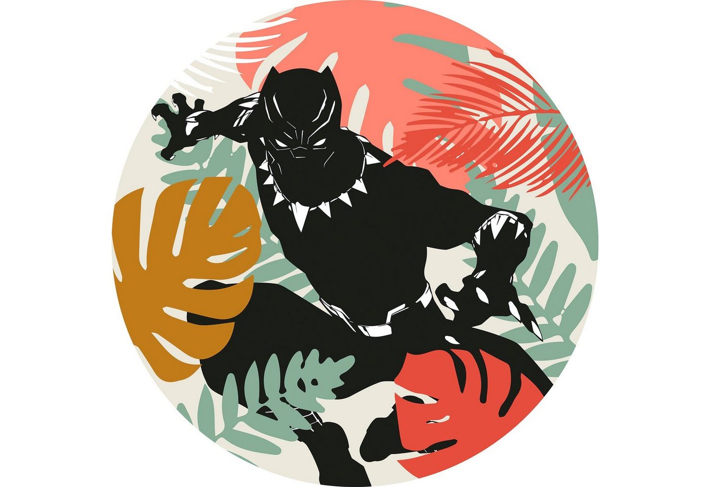 Komar Wandtattoo selbstklebendes Vlies, Winter Tropics Black Panther, Gr. 125 x 125 cm (1 St), Künstler: Marvel, rund und selbstklebend von Komar
