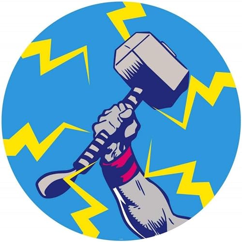 Komar Marvel DOT runde und selbstklebende Vlies Fototapete - Avengers Thor's Hammer Pop Art - Ø Durchmesser 125 cm - Kinderzimmer, Wandtattoo - DD1-056 von Komar