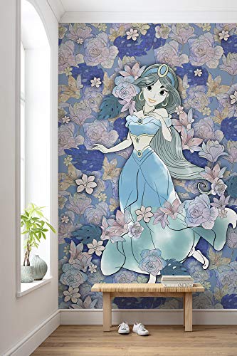 Komar Disney Jasmin Colored Flowers | Größe: 200 x 280 cm (Breite x Höhe), Bahnbreite 50 cm | Tapete, Wandbild, Dekoration, Kinderzimmer, Schlafzimmer | DX4-079 Vlies Fototapete, blau, lila von Komar