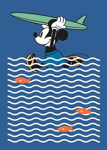 Komar Disney Vlies Fototapete Mickey gone Surfin' | Größe: 200 x 280 cm (Breite x Höhe), Bahnbreite 50 cm | Tapete, Wandbild, Dekoration, Wandbelag, Kinderzimmer, Schlafzimmer | DX4-025, blau von Komar