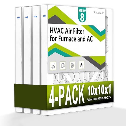 Komashr 10 x 10 x 1 Luftfilter MERV 8 (4er-Pack), HVAC/Ofen-AC-Filterersatz, Staubschutz, vergleichbar mit MPR 600 und FPR 5 (tatsächliche 9,75 x 9,75 x 0,75) von Komashr