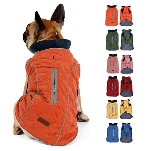 Komate Hund Winterjacken Mäntel Hundewarmweste mit Reflexstreifen Geschirr Leine Loch Outfit Kleidung für kleine, mittelgroße Hunde Haustier (M (Brustumfang: 50-58 cm), Orange) von Komate