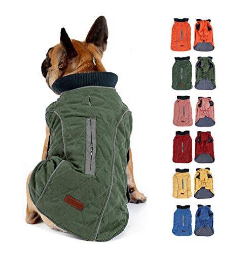 Komate Hund Winterjacken Mäntel Hundewarmweste mit Reflexstreifen Geschirr Leine Loch Outfit Kleidung für kleine, mittelgroße Hunde Haustier (XS (Brustumfang: 34-38 cm), Grün) von Komate